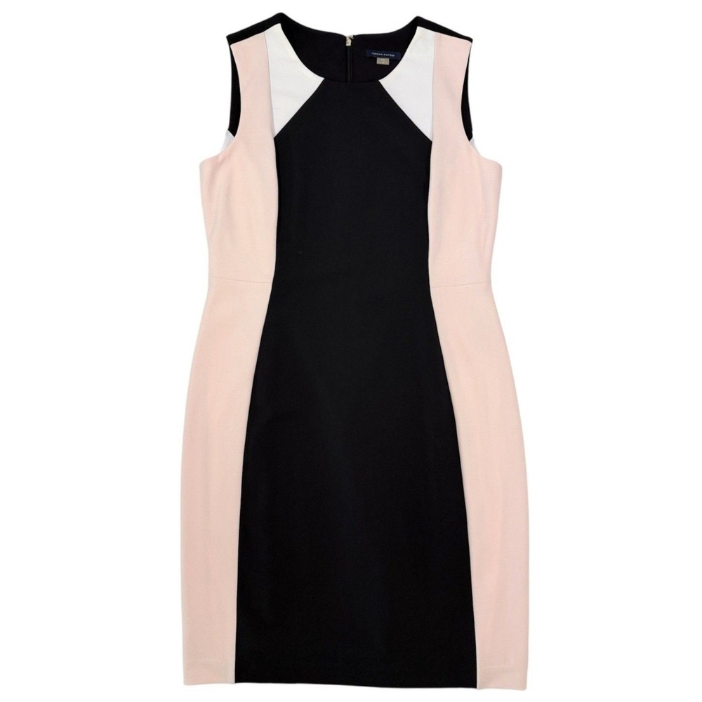 Tommy Hilfiger‎ Womens 12 Colorblock Sheath Dress Black Pink White Sleeveless